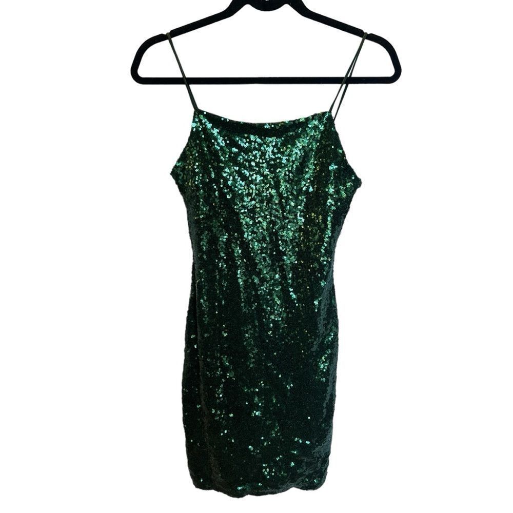 Mind Code Emerald Green Sequin Midi Dress